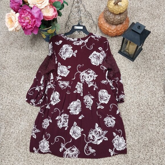 3045 Size Large Jodifl Burgundy Floral Pattern Tunic Dress. - Picture 7 of 10